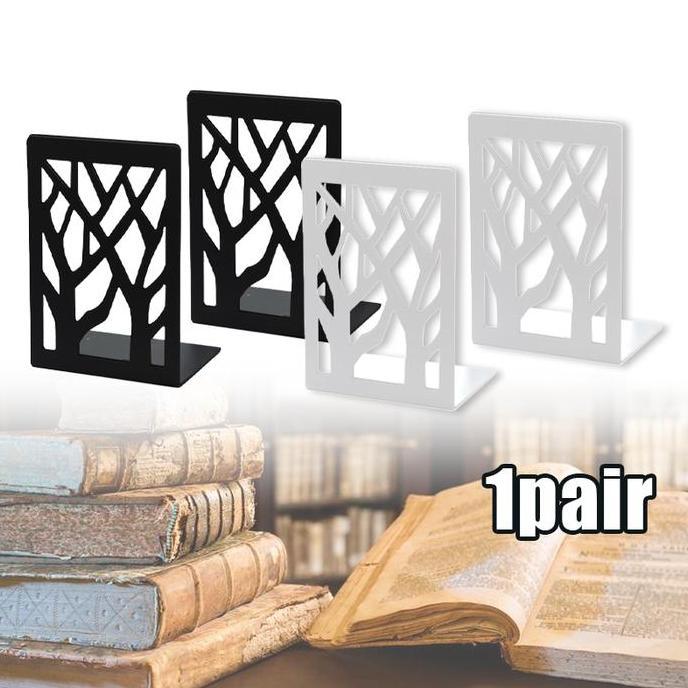 DHEALOKA 2pcs Penahan Buku Besi Book End - Sandaran Pembatas Buku untuk Rak Buku Hitam Putih