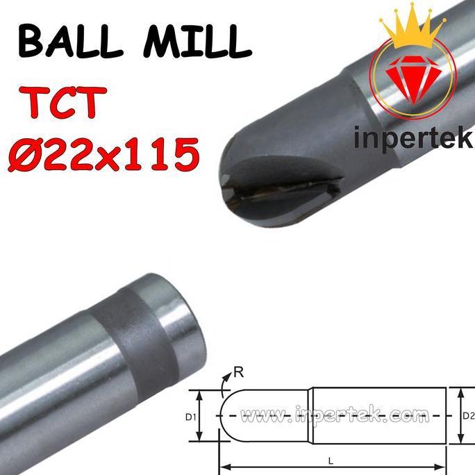 LOPHEZONE Ballnose 22x115 TCT Ballnose Carbide 22mm Endmill 22 Milling Cutter