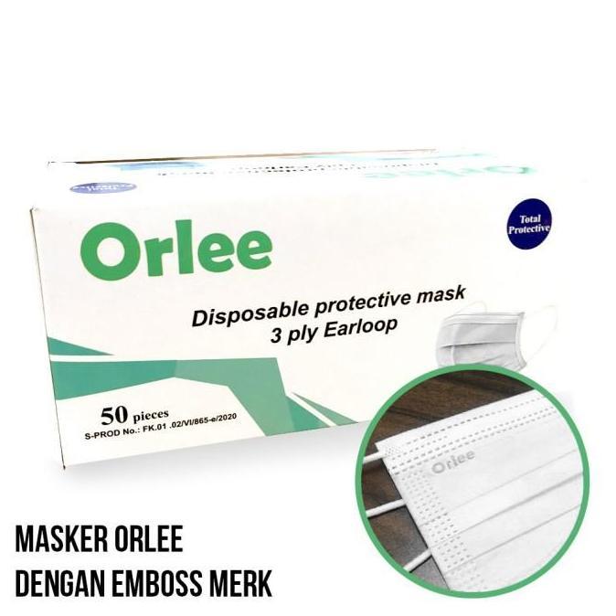 KEZHINES Masker 3 ply putih White Orlee Medis 3ply Earloop isi 50pcs masker