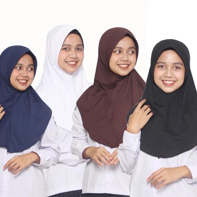 Jilbab Bergo Anak Sekolah SD SMP SMA Putih Pramuka Polos Instan Jersey