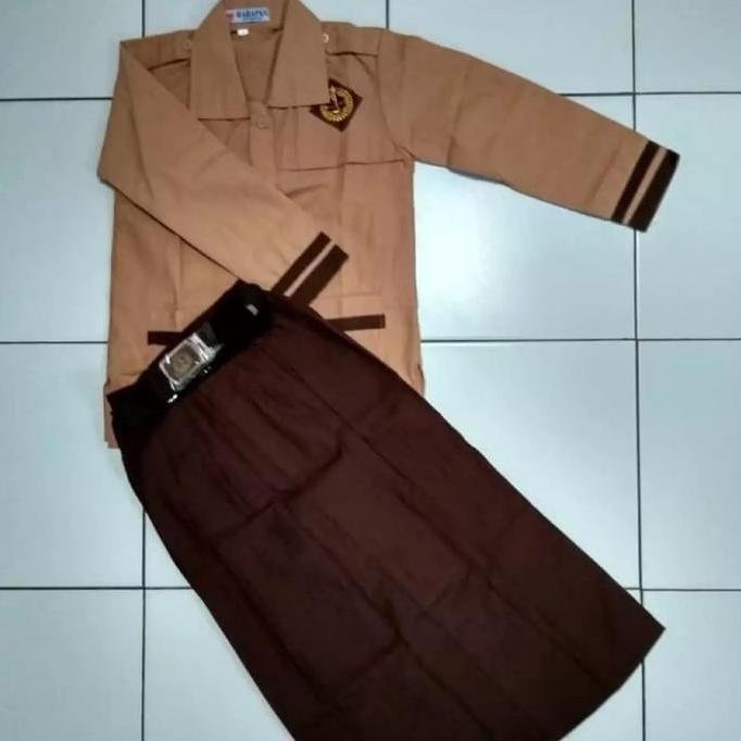 seragam sekolah smp, setelan biru putih dan coklat cewek