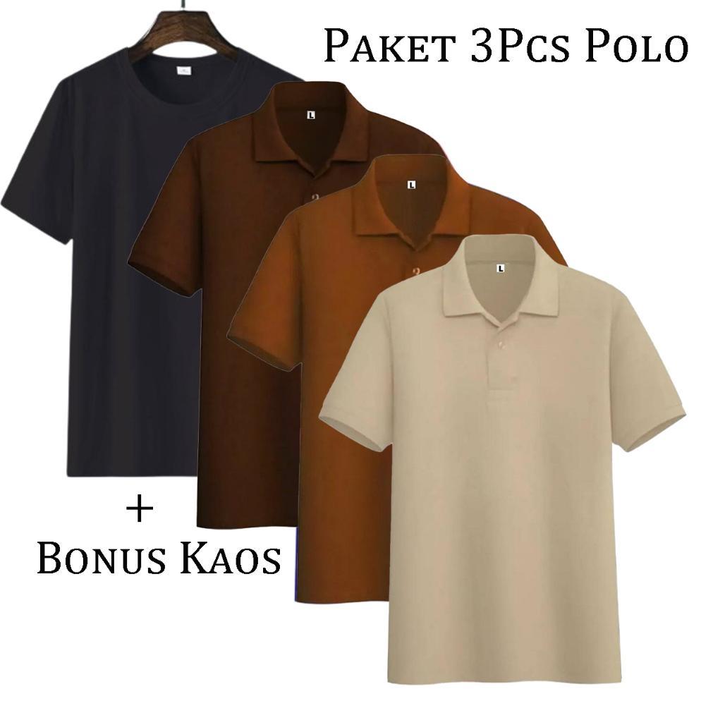 HOT PRODUCT liso wear - 1Paket 3pcs110rb+free 1pcs Kaos Polos Hitam| Kaos Kerah Pria Poloshirt Lenga