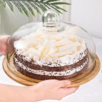 Tempat Kue Kayu Tutup Kaca Wooden Cake Stand Cake Tray Wooden Glass