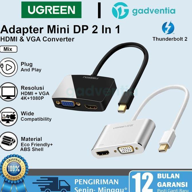 TERBARU UGREEN Converter Mini DP Thunderbolt Display to HDMI & VGA 4K Untuk Layar Monitor Proyektor 