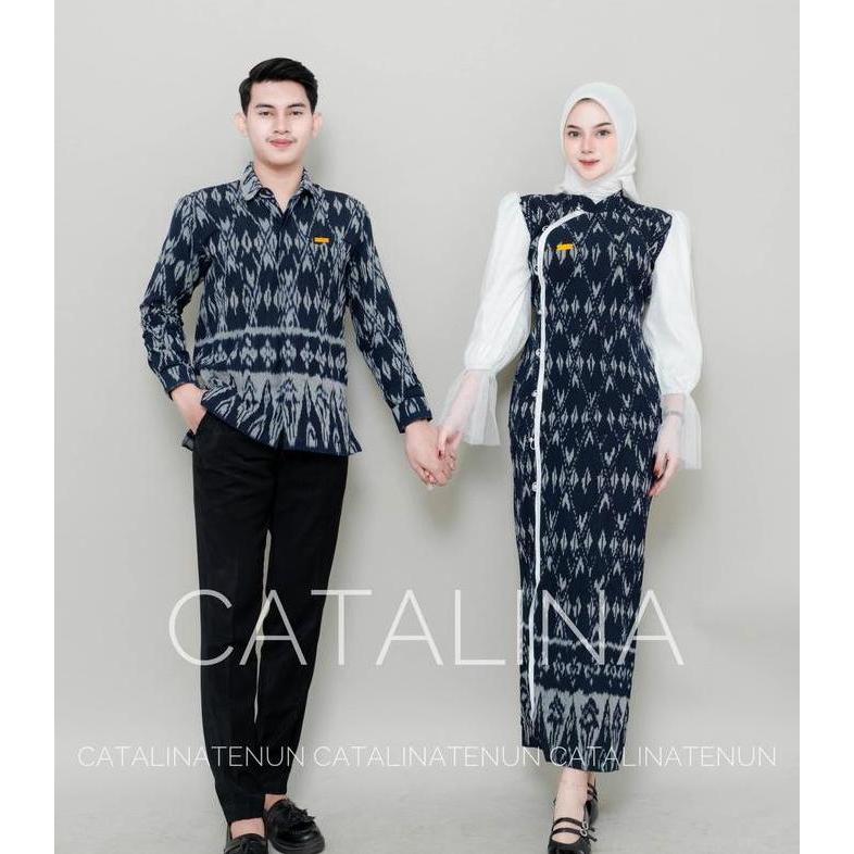 Baju Tenun Baju Couple Tenun Jenar Navy Hitam - Baju Couple Kondangan - Tenun Couple Set - Kemeja&Ga