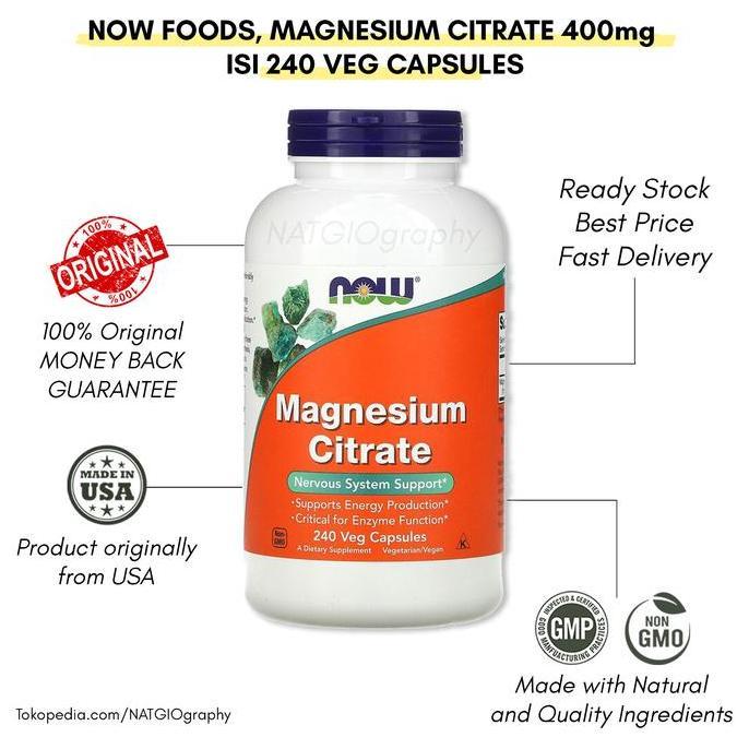 Now Foods - Vitamin Magnesium Citrate isi 240 Veg Capsules - ORI