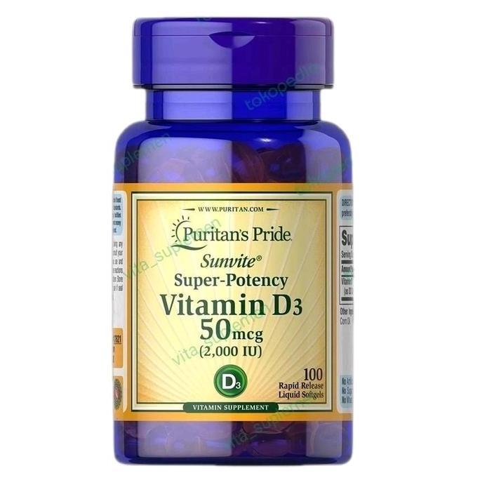 Puritan's Pride Vitamin D3 2000 IU 50 mcg 100 Softgel Suplemen Kesehatan Tulang & Otot Dengan Super 