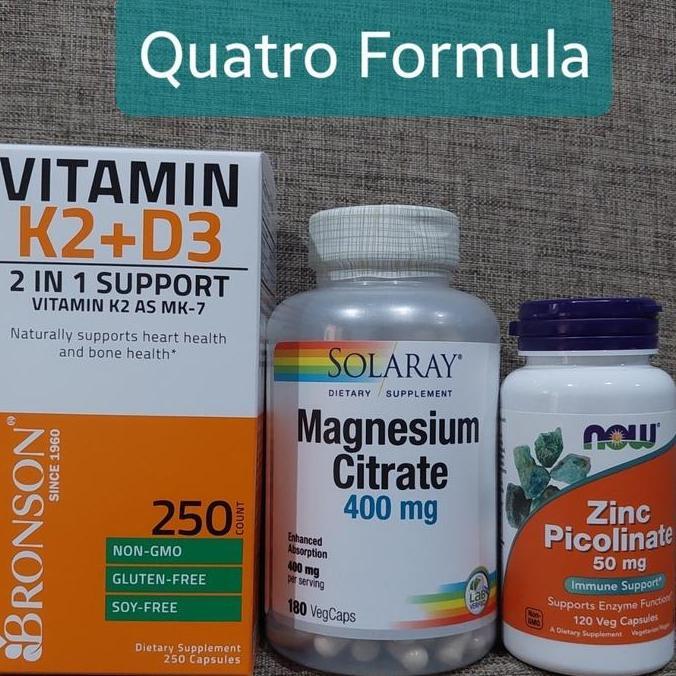 Quatro Formula,D3+k2 5000IU 250 caps, solaray Magnesium Citrate, Zinc Picolinate