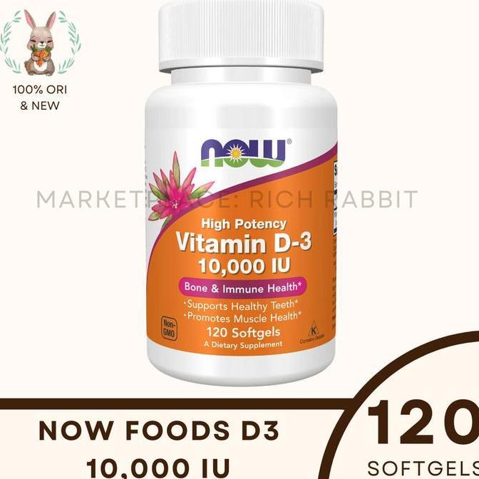 NOW Foods Food Vitamin D-3 D3 10,000 IU 10000IU 10000 120 Softgels Vitamin D Tulang