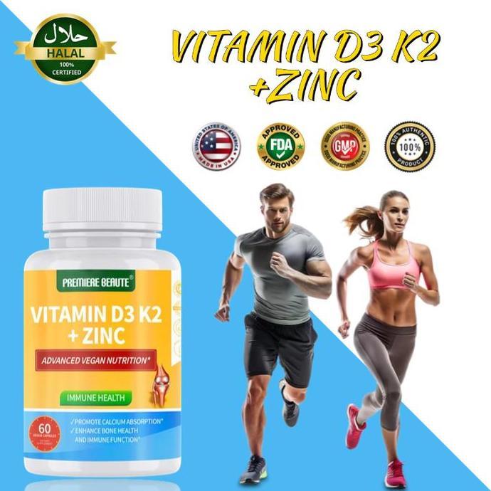 Vitamin D3, K2 & Zinc, Cholecalciferol D3 5000 IU, Vegan Supplement, D3 K2 Vitamins, Non-GMO