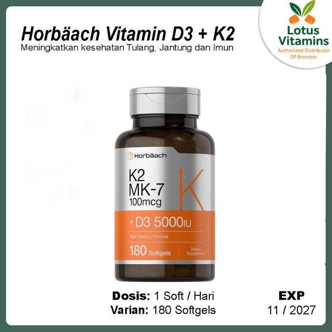 Horbaach Vitamin D3 5000 IU with K2 MK-7 100 mcg 180 Softgels USA