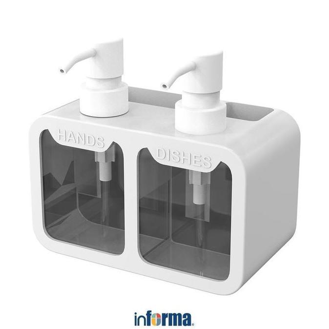 Informa Eri Dispenser Sabun Cair Double Dengan Spons - Putih Wadah Sabun Tempat Sikat Organizer Cuci