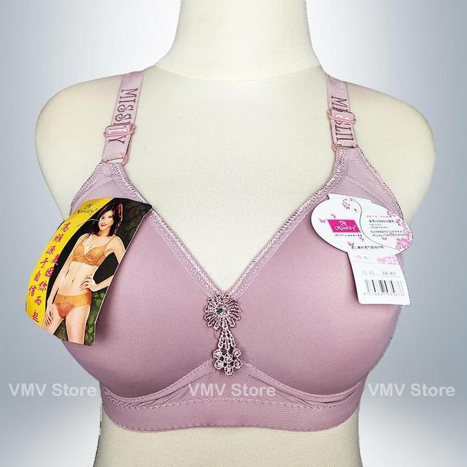 Wokpu- Bra Misslily 128 Import Cup C Besar Kait 3 Bh Wanita Tanpa Kawat Jumbo Size 36 - 38 - 40 - 42