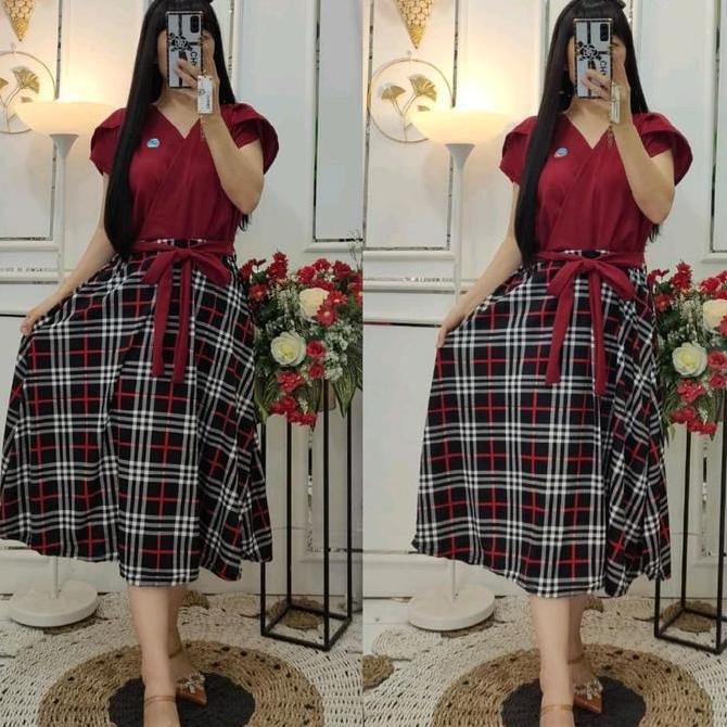 Tunik Dress Motif kotak-kotak lengan pendek