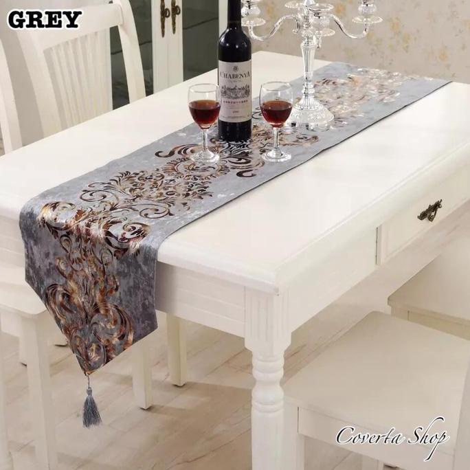 PROMO DISKON - Table Runner / Bed Runner - Taplak Panjang - Luxury - Grey - 33x250cm