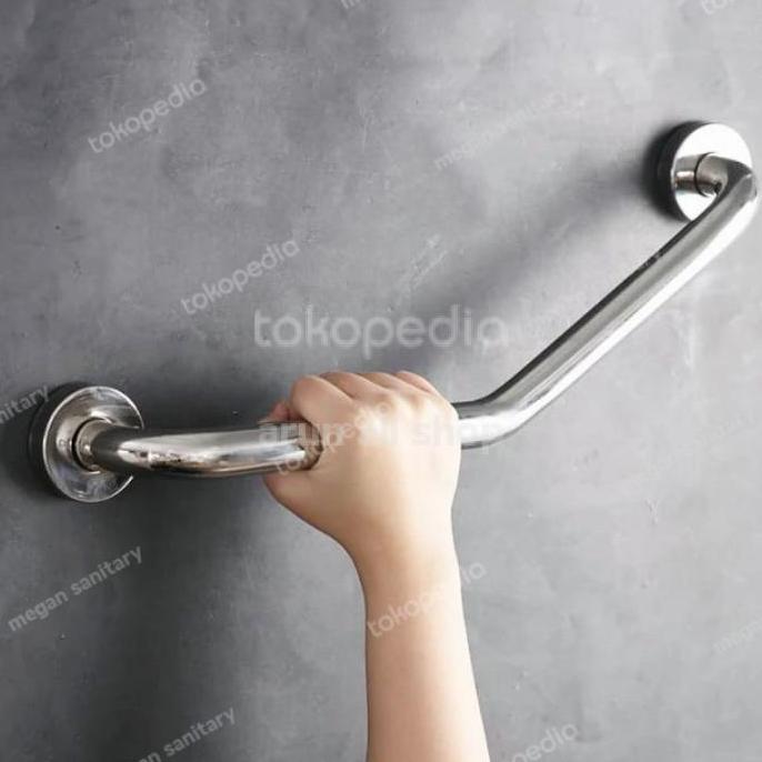 TERLARIS - Grip Bar Kamar Mandi Stainless Steel SUS 304 Bentuk L Panjang 50 cm Tinggi 19 cm Diameter