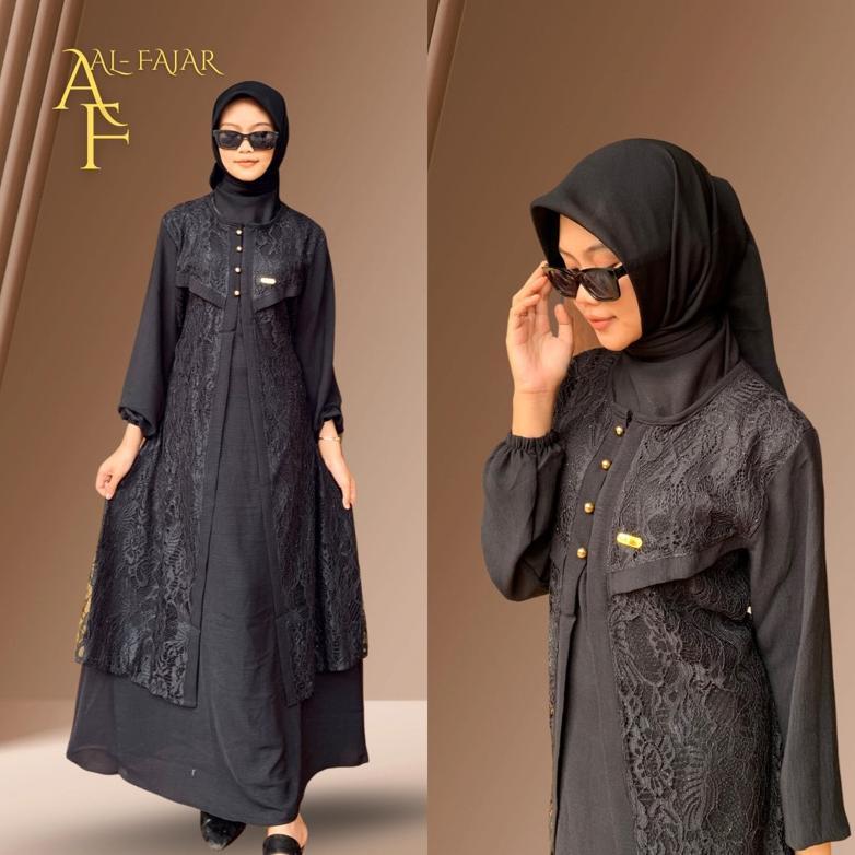 FREE ONGKIR AZIZAH DRESS - GAMIS CRINKLE AIRFLOW MIX BROKAT MEWAH DRESS PESTA BUSUI KONDANGAN SIZE M