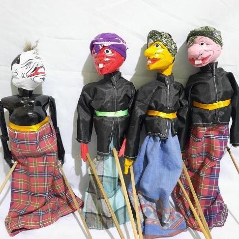 Handycraftonline Wayang Golek Kayu Punakawan Ukuran Medium (40cm) 4 Pcs Semar Putih Cepot Merah Petr