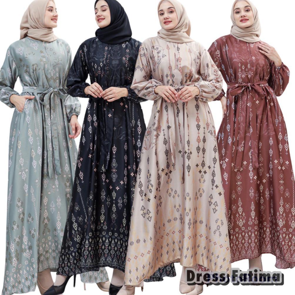 Dress Gamis Fatima Silky Bunga Baju Wanita Dress Wanita Pakaian Wanita