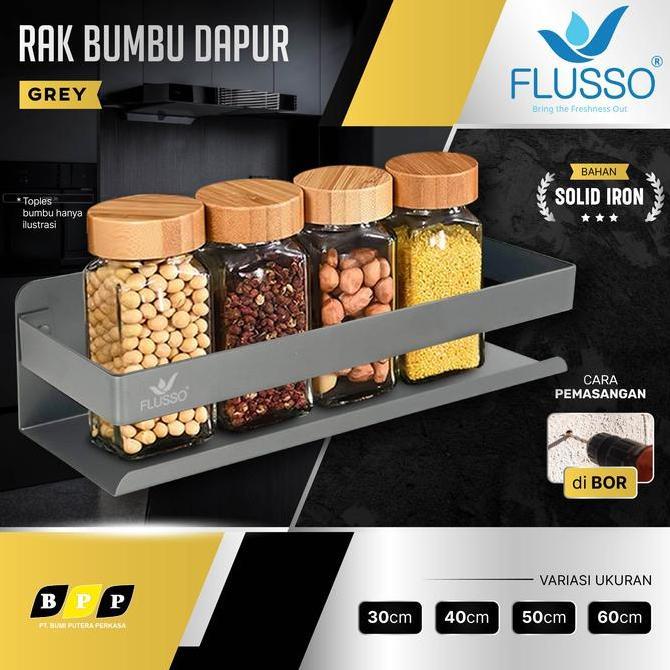 Promo FLUSSO Rak Tempat Bumbu Dapur Dinding Stainless | Rak Gantung Dapur Serbaguna Stainless | Rak 