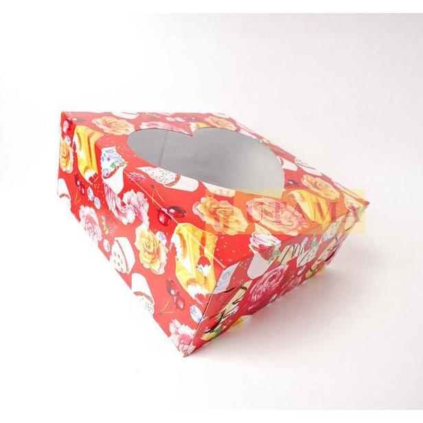 Promo 26x26x7 CM Pendek Dos DUS DUPLEX Kue Tart Merah Motif Cetak Tutup Hati Diskon