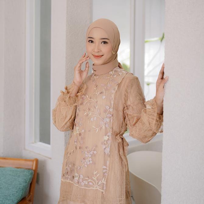 Delova Wardrobe - GAMIS ARUNA Bordir Modern Brukat Vintage Premium Outfit Atasan Wanita Outer Tali R
