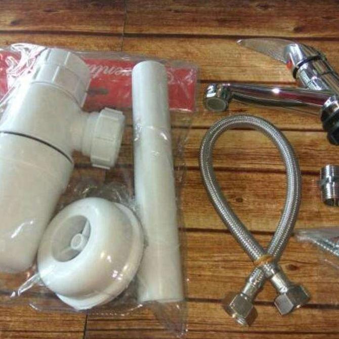 Perlengkapan Wastafel Sifon Plastik Stop Kran Flexibel 40 cm Botol Plastik Up Down Wastafelkran