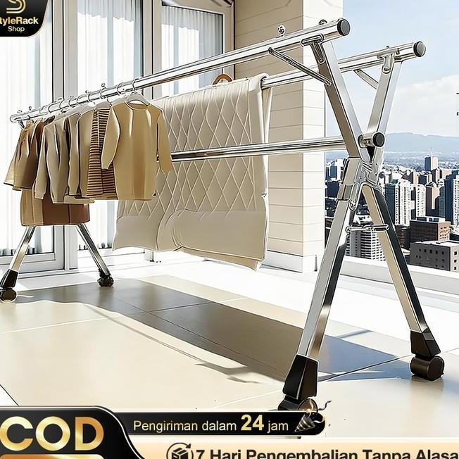 160240Cm Jemuran Baju Lipat Stainless Steel Tempat Jemuran Baju Jemuran Pakaian Tahan Karat Jemuran 