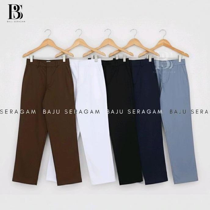 Baju Seragam Sekolah SMP SMA Celana Panjang Abu Biru Coklat Hitam Putih Bahan Katun Drill Premium Ce