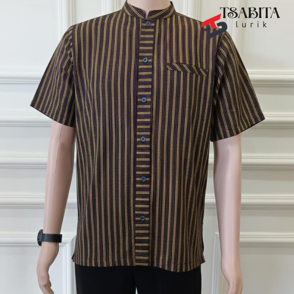 FREE ONGKIR TSABITA - KEMEJA LURIK KOKO PRIA LENGAN PENDEK BAJU LURIK ADAT JAWA SURJAN PREMIUM