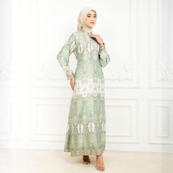 Batik Adyatma Wanita Arunika Sage Green Gamis Dress (TERBAIK) (TERBARU) (TERMURAH)