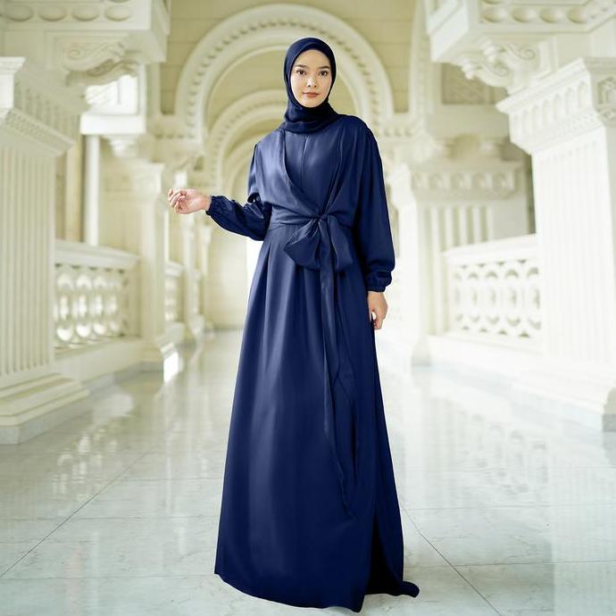 Murah [Demore] - Gaudy Dress Wanita Dewasa Muslim Mewah - Gamis Abaya Lebaran + Obi Belt Polos - Gau