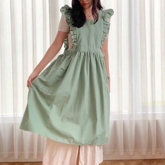Elle Ruffle Apron / Apron Linen / Celemek Korea Jepang / Pinafore Cottagecore