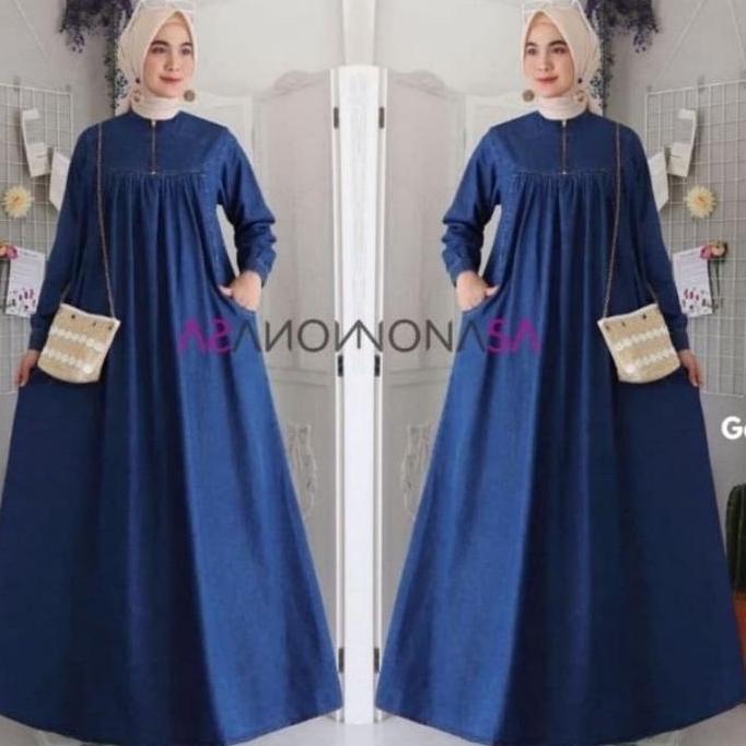 Murah GAMIS JEANS WANITA TERBARU 2026/GAMIS JEANS WANITA MODERN 2026/GAMIS JEANS/GAMIS DENIM Polos N
