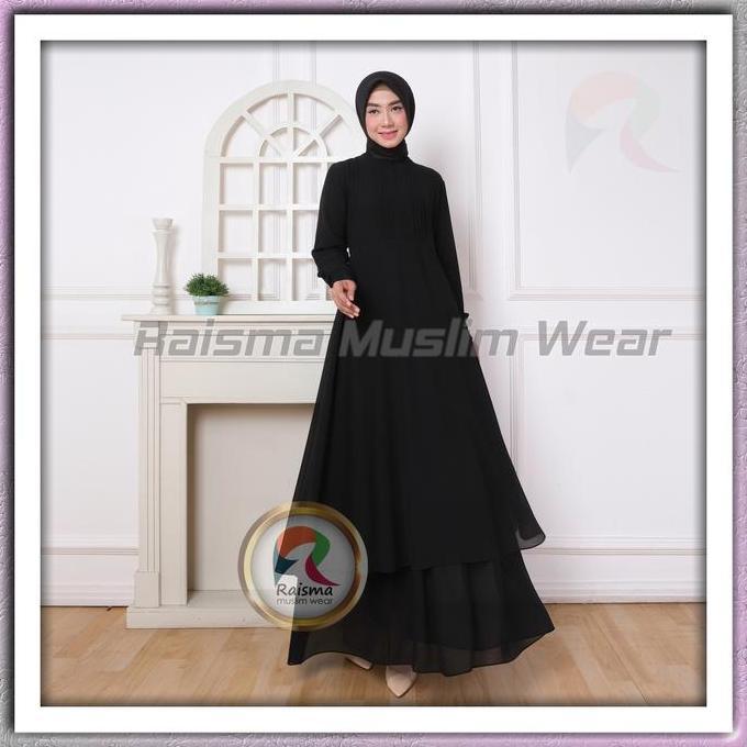 Murah Raisma - Raisma - Mafaza Gamis Ceruty Polos Wanita 3 Warna Hitam Putih Broken white Non COD
