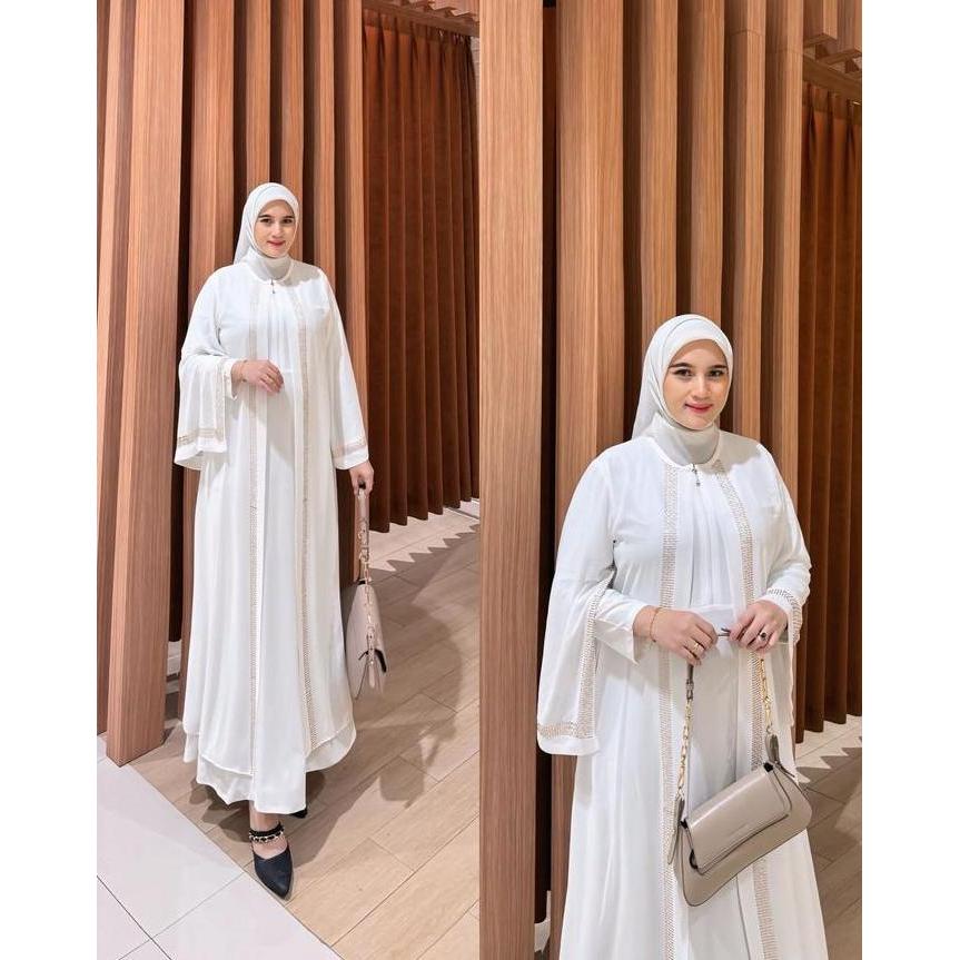 Murah Gamis Abaya Putih Tulang Resleting Depan Terbaru Non COD