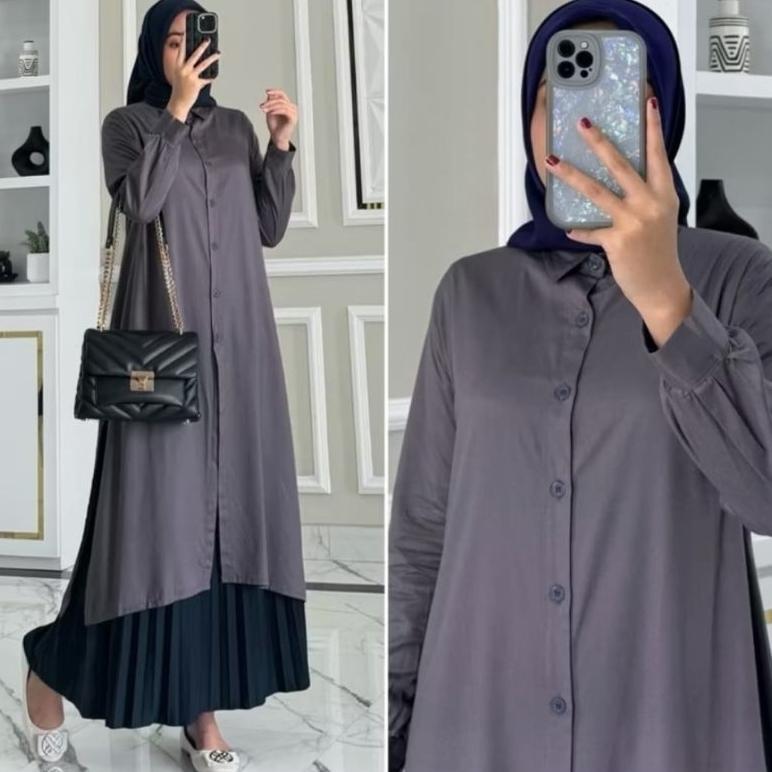 NEW atasan tunik polos wanita full kancing depan semi gamis wanita tunik suxexo terbaru 2025