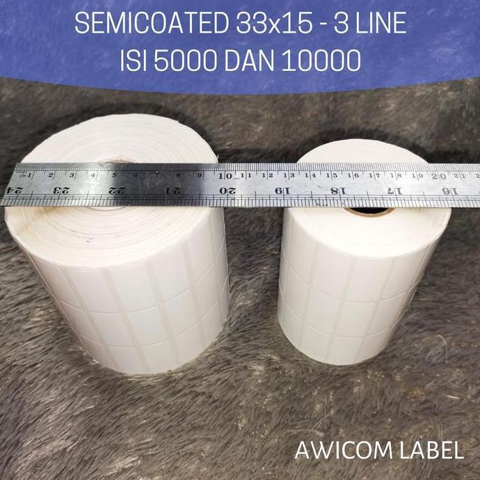 Label Barcode Semicoated 33x15 33 x 15 mm 3 line core 1" isi 10000