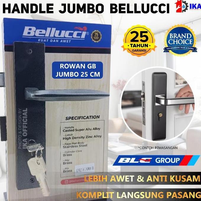 GRASSSTEKNO 1 Set Kunci Pintu Besar Bellucci ROWAN GB Gliter Black Handle Pintu Bellucci Group / Kun