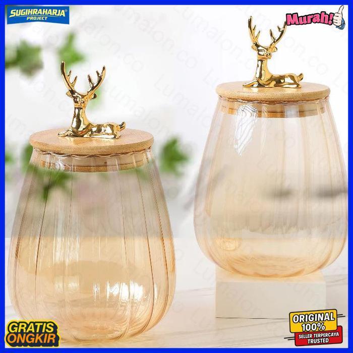 New Lumalon 600Ml/750Ml Toples Rusa Gold Toples Gold Penyimpanan Makanan Toples Lebaran Toples Kue T