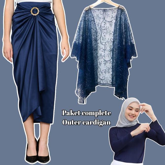 Murah Paket Kondangan Oneset Cardi Brukat Baju Kondangan Wanita dan Rok Lilit Batik Motif Formal Mus