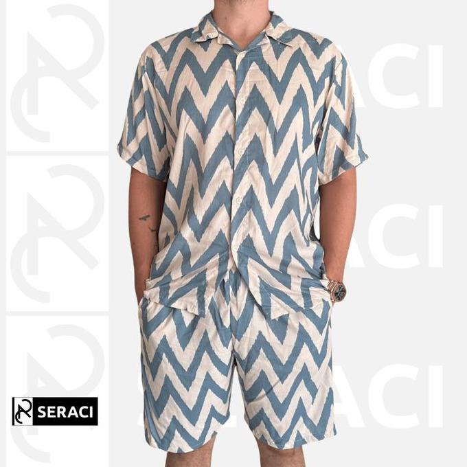 SERACI - one set kemeja pria dan wanita setelan celana pendek hawaii daily outfit pantai bahan rayon