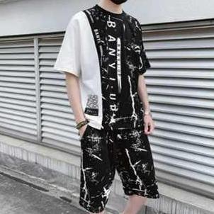 SETELAN PRIA LENGAN PENDEK CELANA PENDEK SETELAN BANYI Motif Sablon Dewasa Katun Panjang Casual Cowo