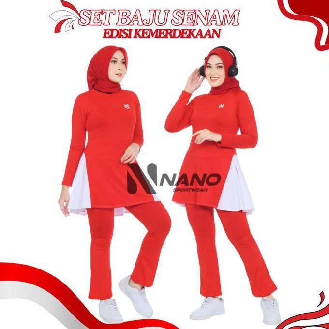 Baju Senam Cutbray Merah Putih / Baju Olahraga Merah Putih / Baju Senam Merah Putih