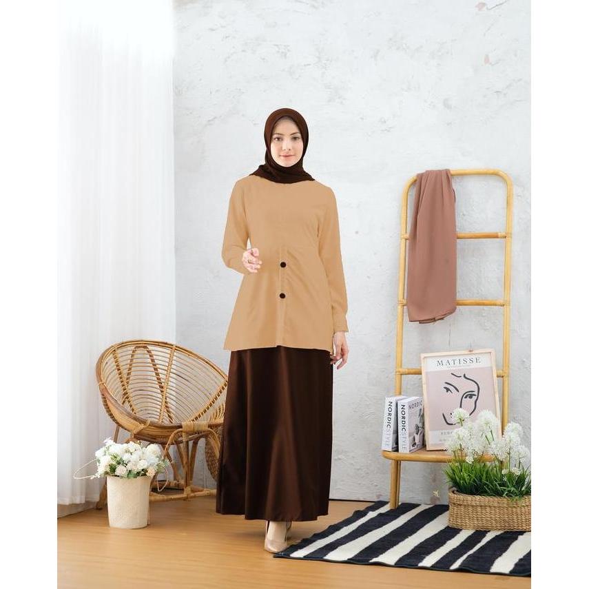 Gamis Seragam Guru Kombinasi Pramuka Model Setelan Twopeach Bahan Full Katun Toyobo Muslim Panjang T
