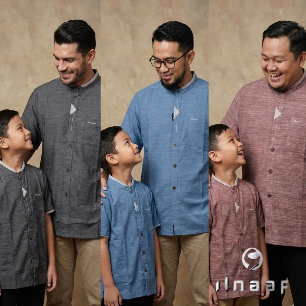 ILNAAF | Baju Koko Lengan Pendek Couple Ayah & Anak Remaja Bahan Adem | Atasan Muslim Sarimbit