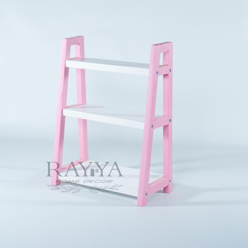 Rak Bumbu Dapur Kayu Serbgauna 3 Susun Medium Pink