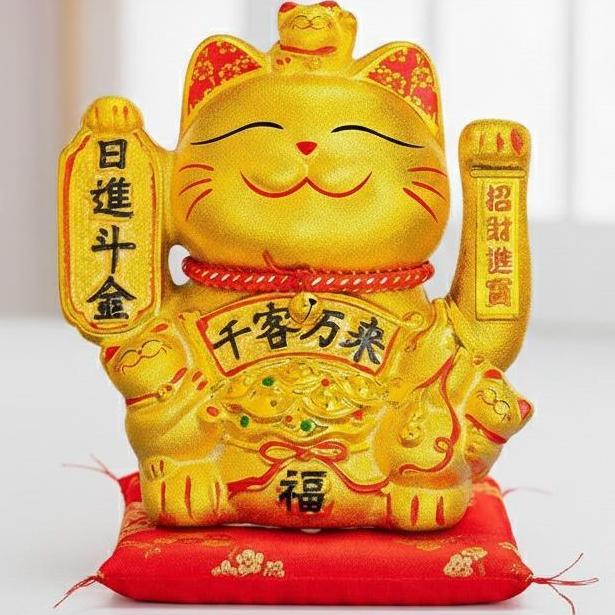 TERMURAH - Patung Kucing Keberuntungan Emas Maneki Neko Keramik Premium