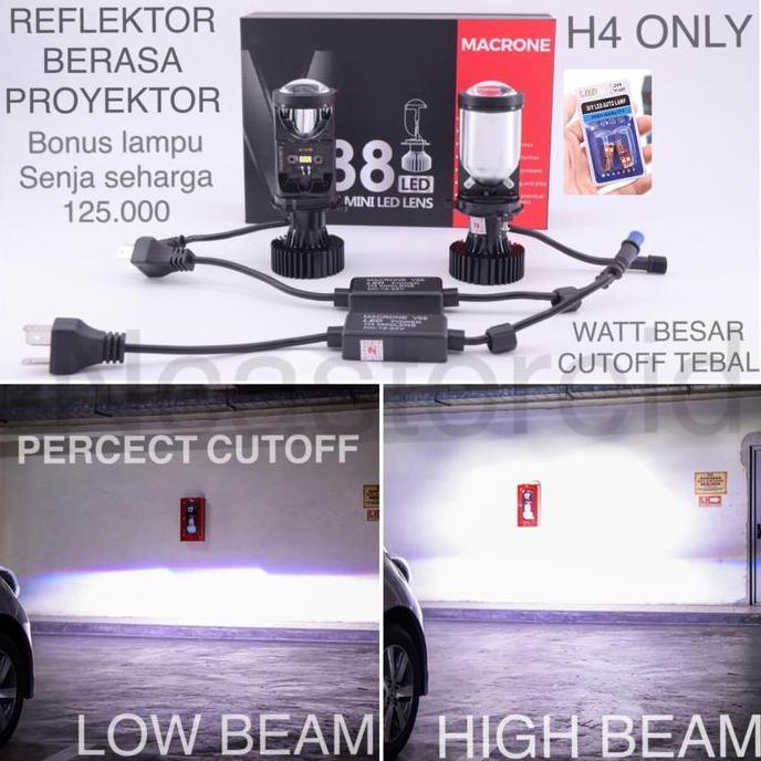 LAMPU LED V88 MACRONE MINI PROJECTOR H4 6000K HEMAT
