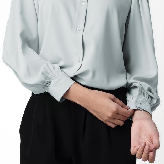 Promo Benhill Kemeja Wanita " Seori" Tops Lengan Panjang Puff Light Grey 249-39379 Atasan Baju Disko